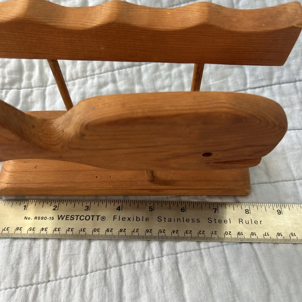 Vintage Handmade Wooden Napkin Holder Whale Signed by Maker